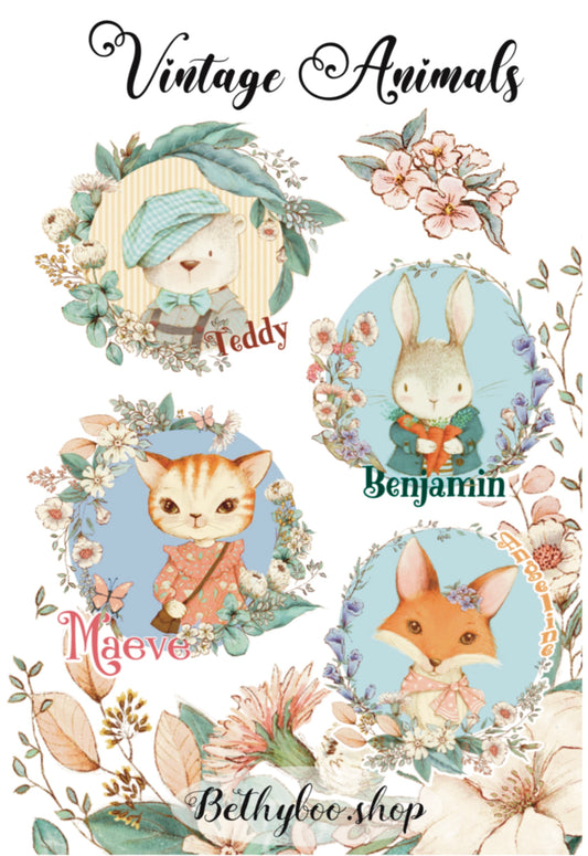 Vintage Animals Sticker Sheet