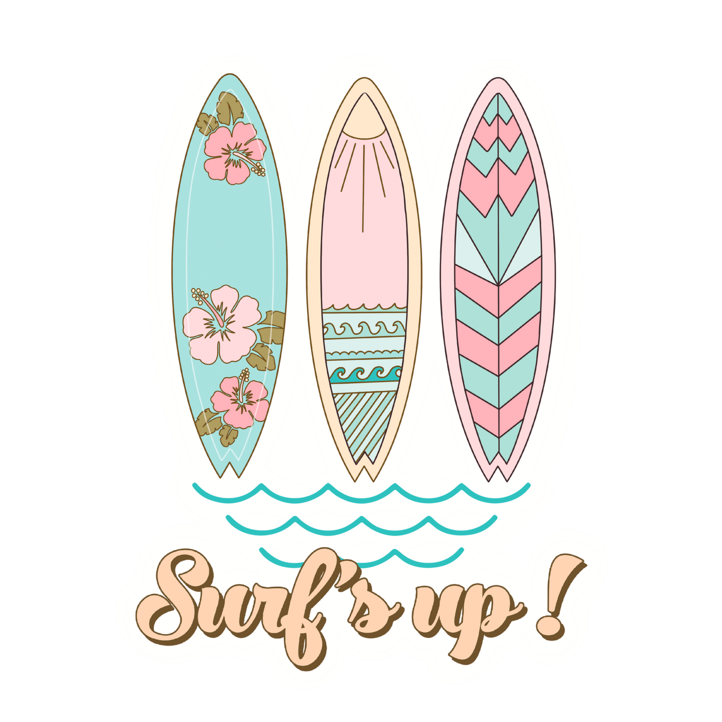 Surfs up die cut sticker with three surf boards