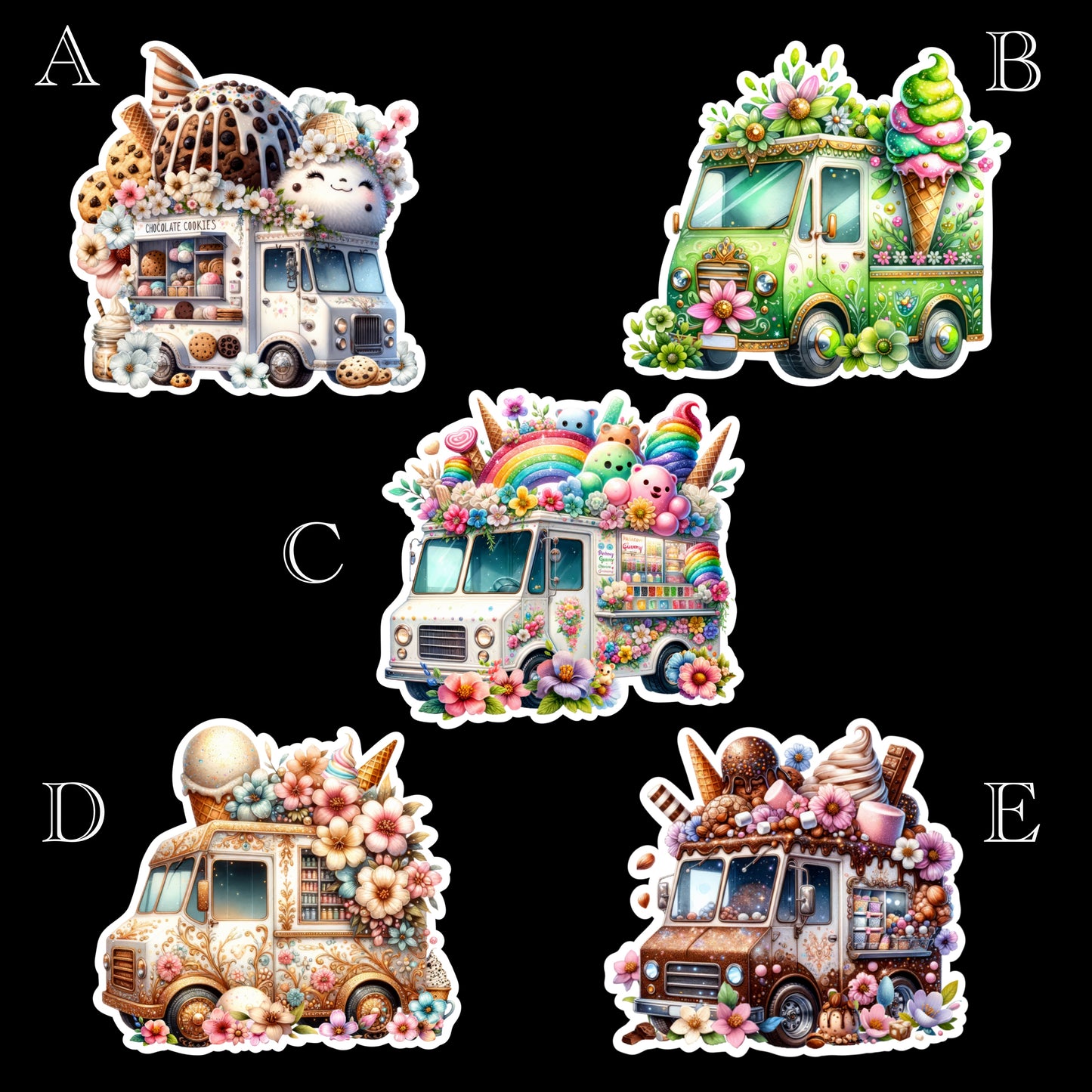 Fantastical Ice Cream Trucks Die Cut Stickers