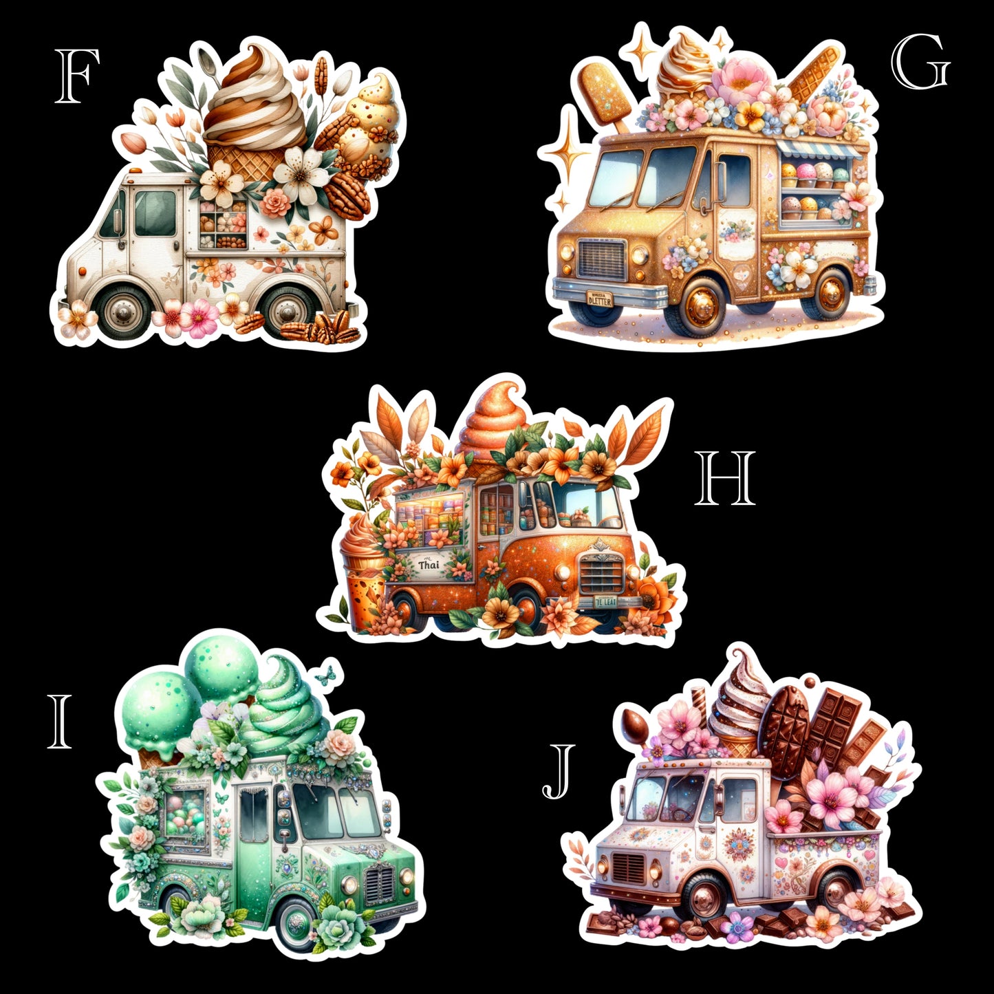 Fantastical Ice Cream Trucks Die Cut Stickers